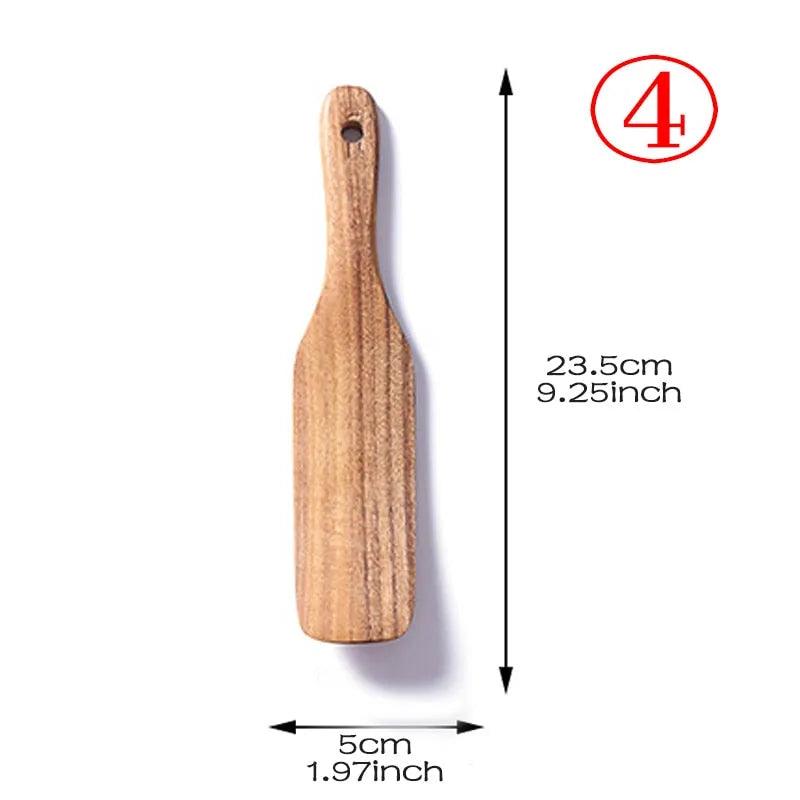 7pcs/set Teak Natural Wood Tableware Spoon Ladle Turner Rice Colander Soup Skimmer Cooking Spoon Scoop Kitchen Reusable Tool Kit - ItemBear.com