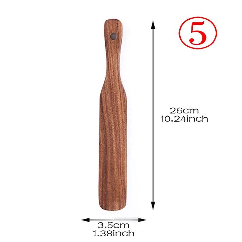 7pcs/set Teak Natural Wood Tableware Spoon Ladle Turner Rice Colander Soup Skimmer Cooking Spoon Scoop Kitchen Reusable Tool Kit - ItemBear.com