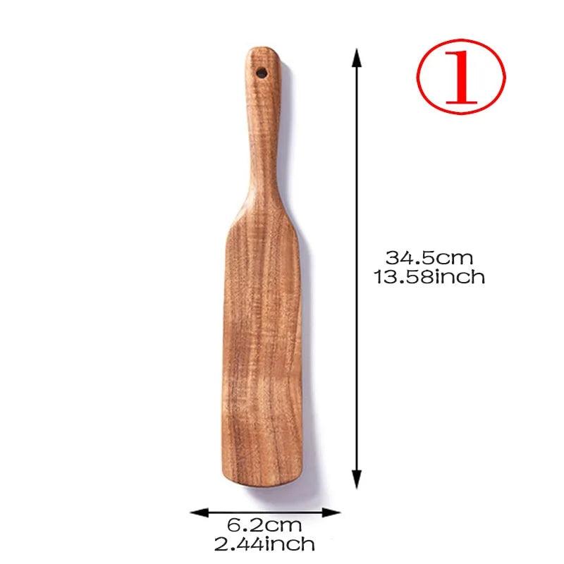 7pcs/set Teak Natural Wood Tableware Spoon Ladle Turner Rice Colander Soup Skimmer Cooking Spoon Scoop Kitchen Reusable Tool Kit - ItemBear.com