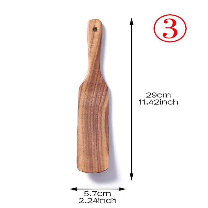 7pcs/set Teak Natural Wood Tableware Spoon Ladle Turner Rice Colander Soup Skimmer Cooking Spoon Scoop Kitchen Reusable Tool Kit - ItemBear.com