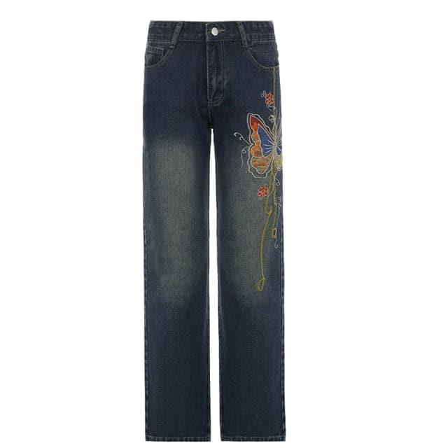 90s Vintage Butterfly Printed Denim Jeans - ItemBear.com