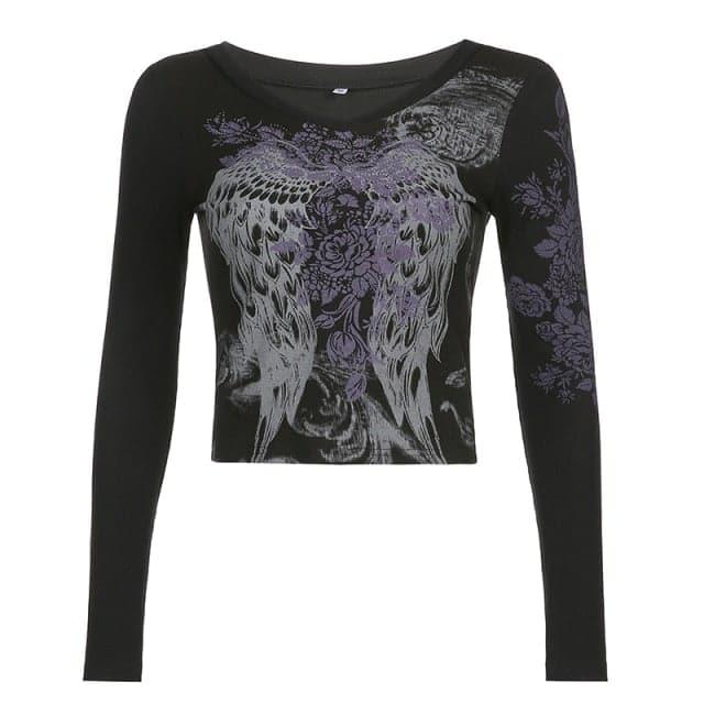 90s Vintage Gothic Fairy Grunge Graphic Print Long Sleeve Top - ItemBear.com