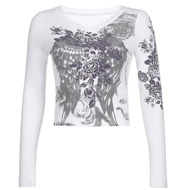 90s Vintage Gothic Fairy Grunge Graphic Print Long Sleeve Top - ItemBear.com