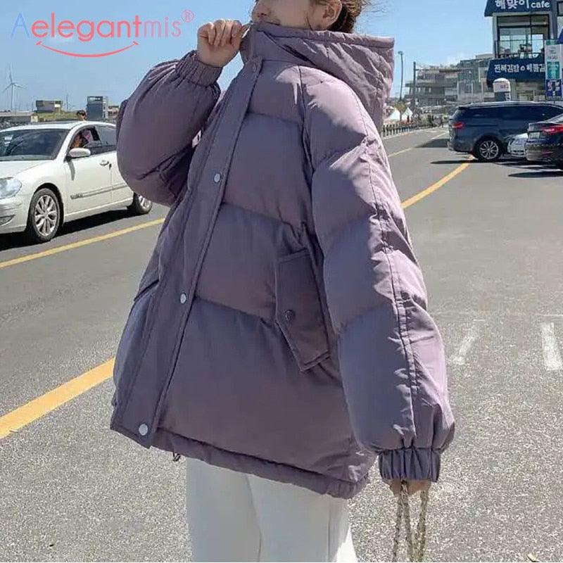 Aelegantmis Women Thicken Warm Parka Coat Loose Oversized Women's Winter Bread Coat Hooded Outwear Padded Woman Parkas Jackets - ItemBear.com