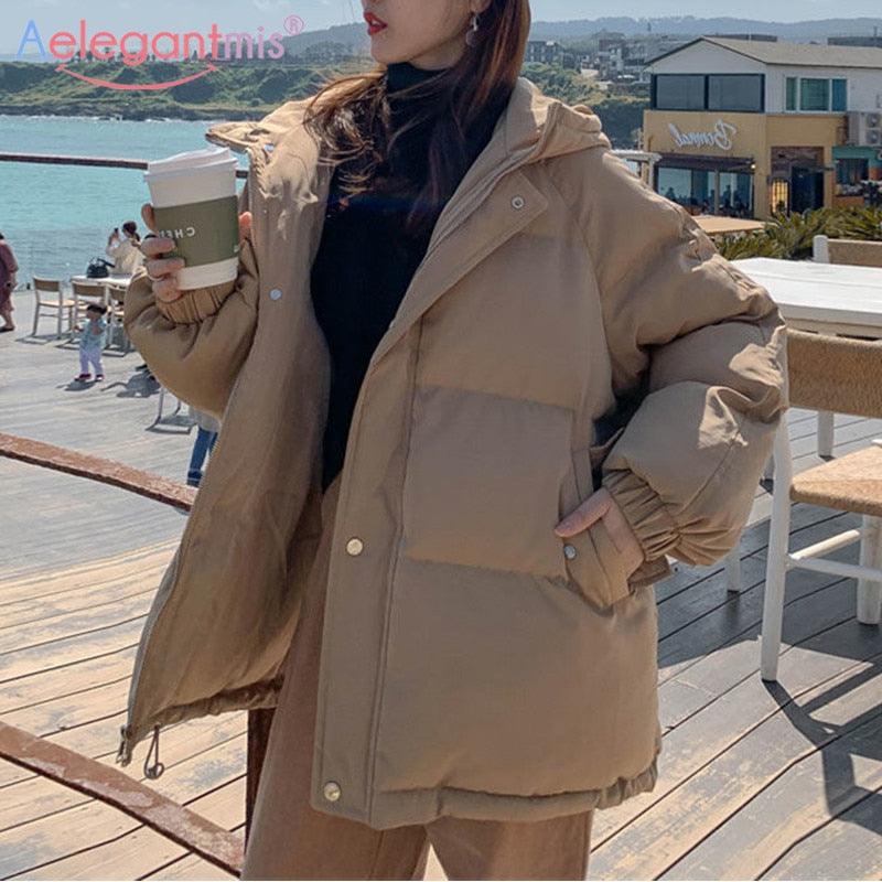 Aelegantmis Women Thicken Warm Parka Coat Loose Oversized Women's Winter Bread Coat Hooded Outwear Padded Woman Parkas Jackets - ItemBear.com