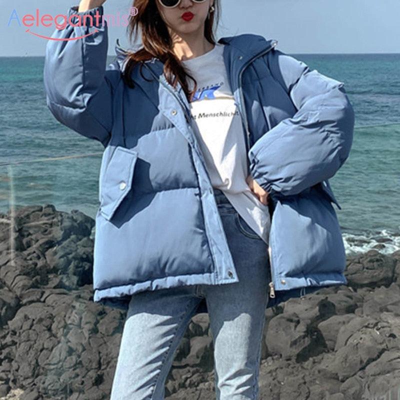 Aelegantmis Women Thicken Warm Parka Coat Loose Oversized Women's Winter Bread Coat Hooded Outwear Padded Woman Parkas Jackets - ItemBear.com