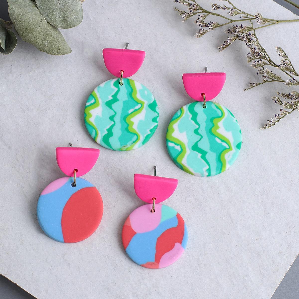 AENSOA Unique Colorful Abstract Pattern Polymer Clay Earrings for - ItemBear.com