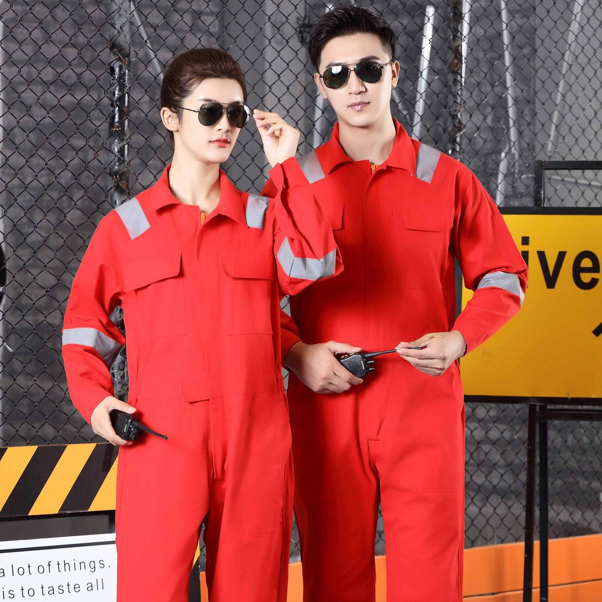 Anti - static and flame retardant one - piece work clothes pure cotton acid and alkali - resistant one - piece work clothes winter long - sleeved labor protection clothing - ItemBear.com