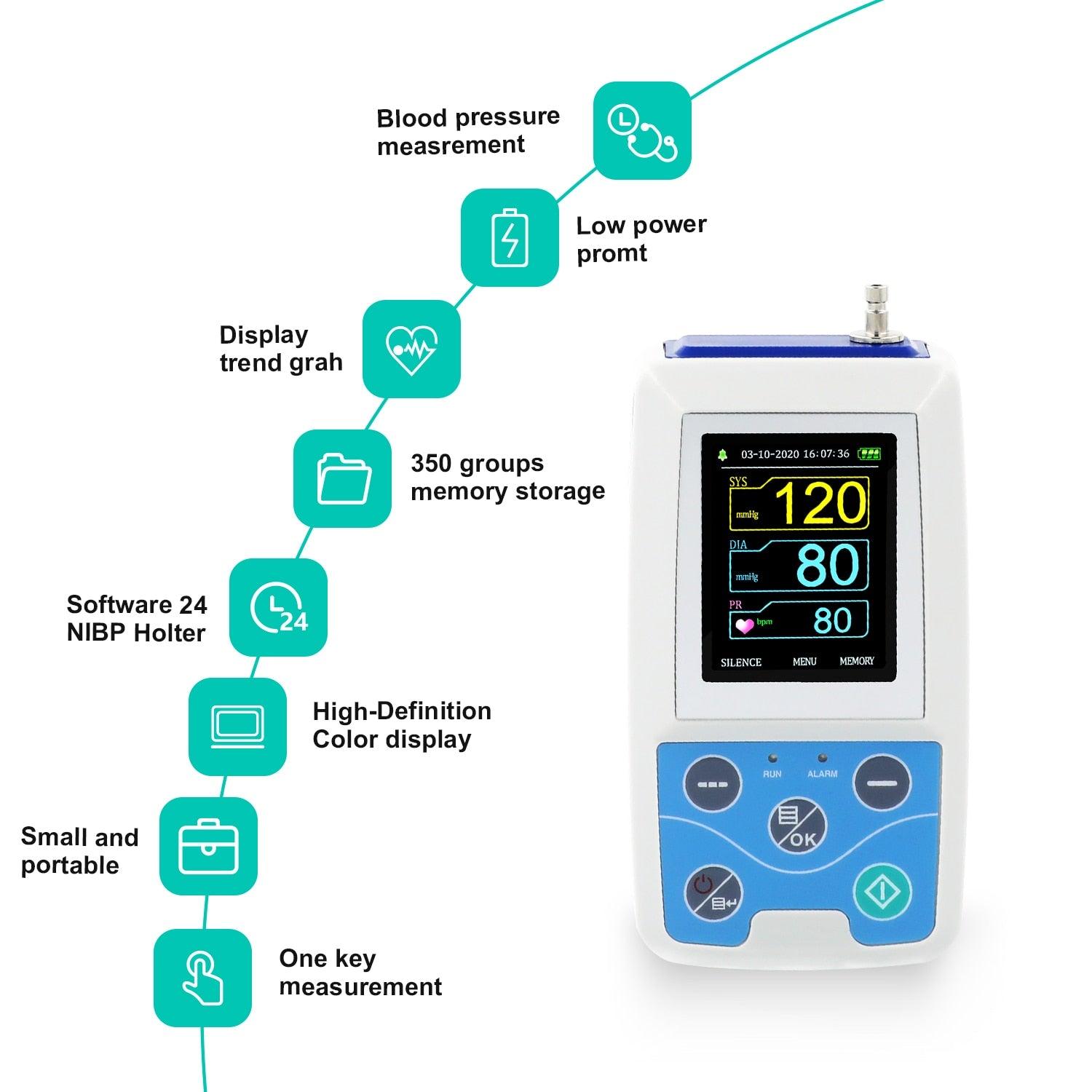 Arm Ambulatory Blood Pressure Monitor 24hours NIBP Holter CONTEC ABPM50+ Adult,Child ,Large ,3 Cuffs, Free PC Software - ItemBear.com