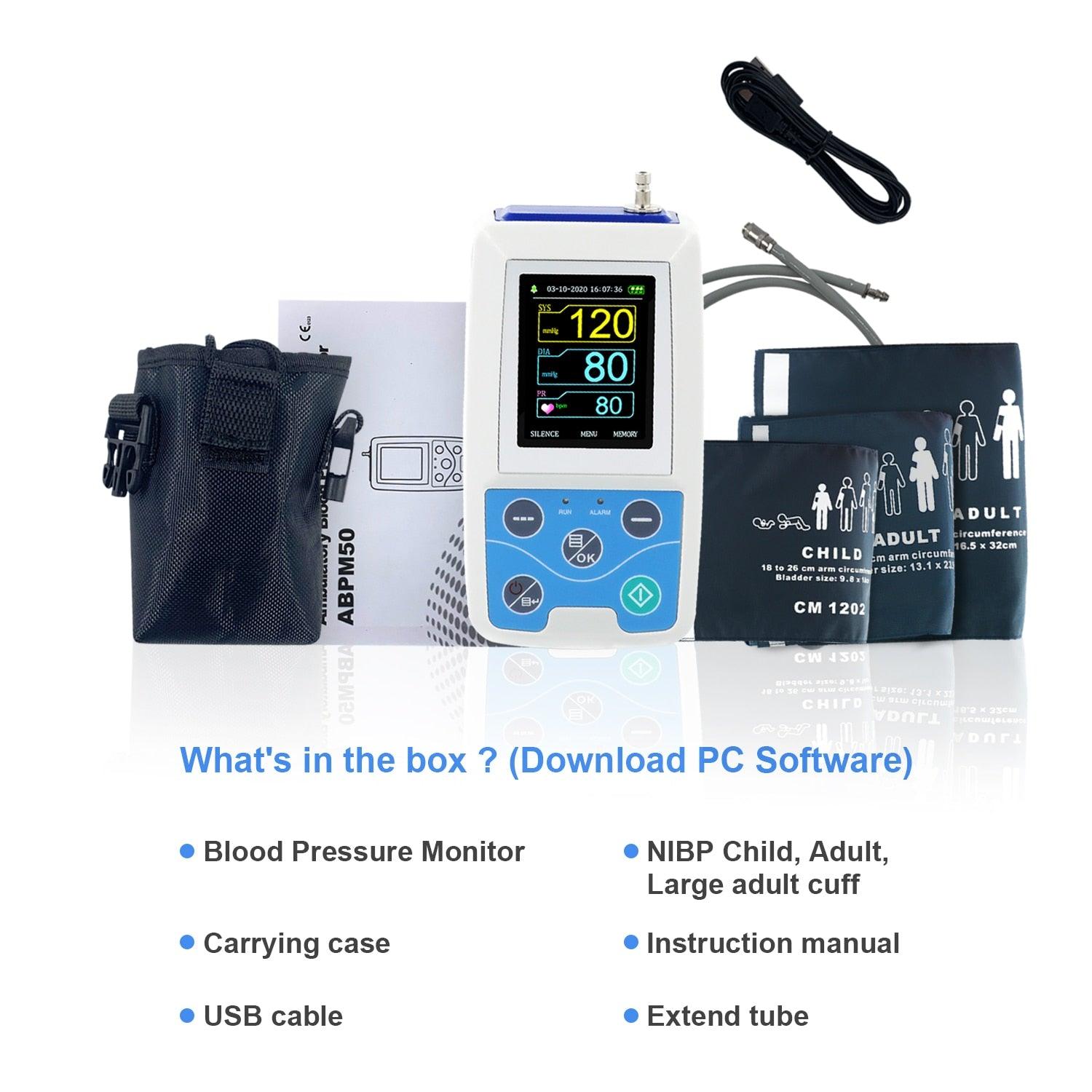 Arm Ambulatory Blood Pressure Monitor 24hours NIBP Holter CONTEC ABPM50+ Adult,Child ,Large ,3 Cuffs, Free PC Software - ItemBear.com