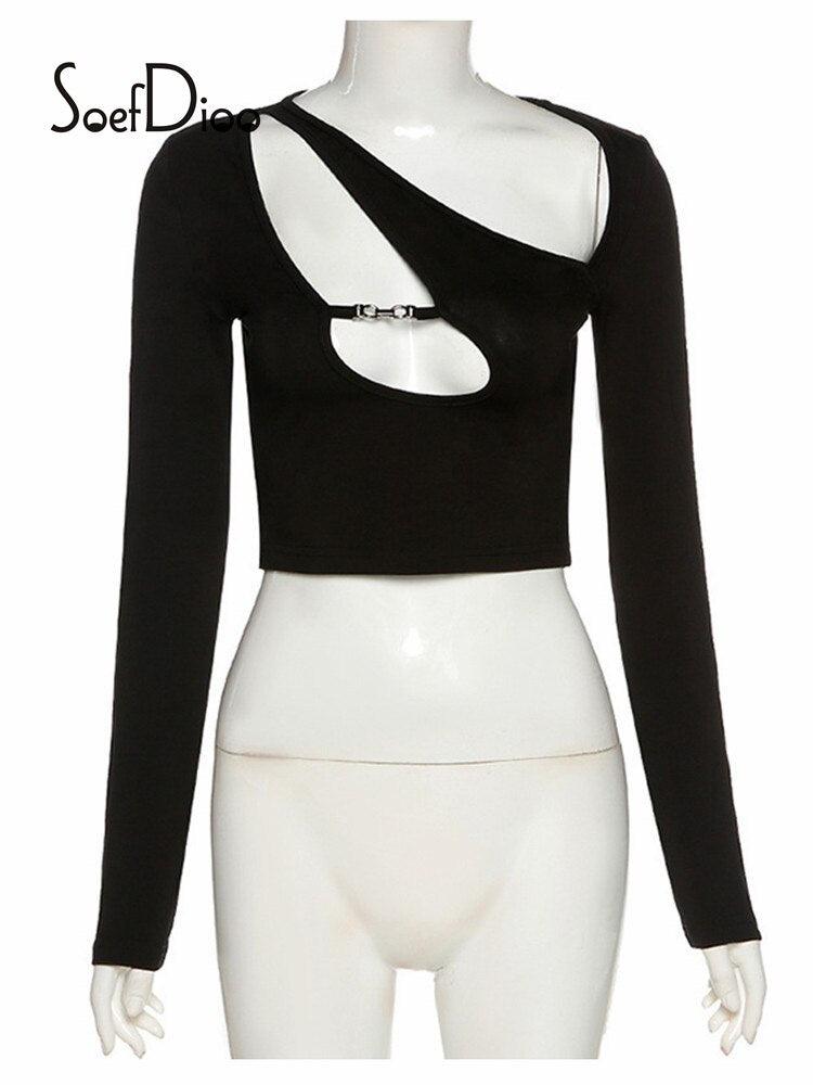 Asymmetric Collar Crop Top - ItemBear.com