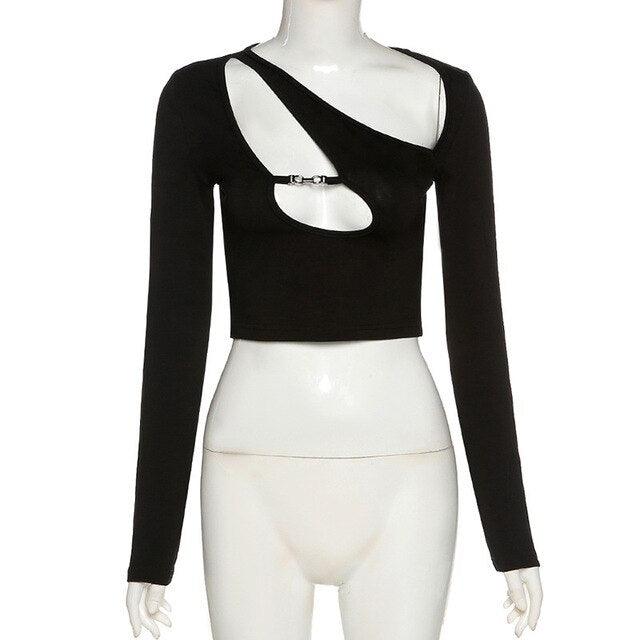 Asymmetric Collar Crop Top - ItemBear.com