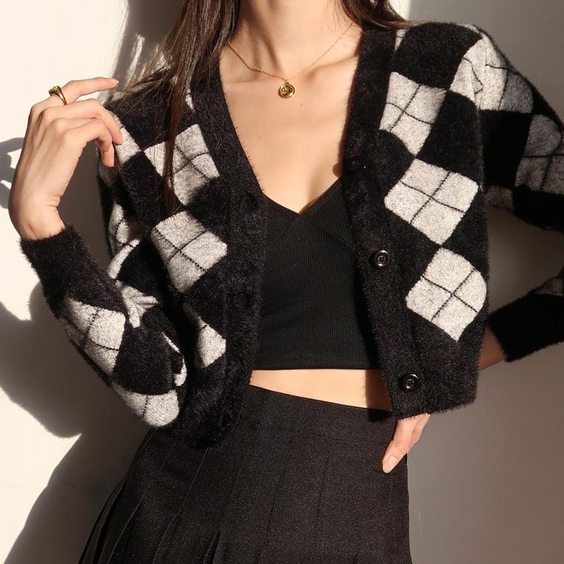 Autumn Black Argyle Cardigan - ItemBear.com