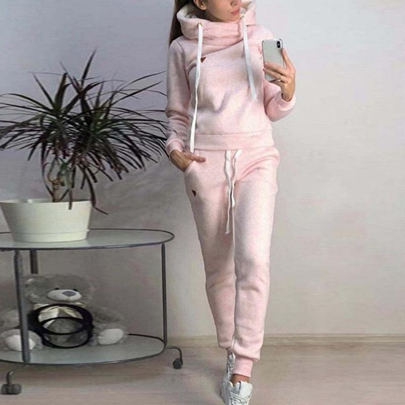 Autumn Winter 2 Piece Set Tracksuit Women Sportwear Fleece Hoodies Pullover Sweatshirts Baggy Trousers Jogger Pants Warm Outfits - ItemBear.com