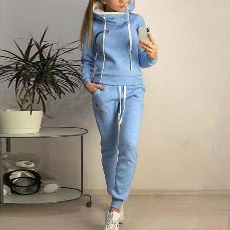 Autumn Winter 2 Piece Set Tracksuit Women Sportwear Fleece Hoodies Pullover Sweatshirts Baggy Trousers Jogger Pants Warm Outfits - ItemBear.com