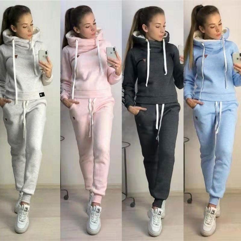 Autumn Winter 2 Piece Set Tracksuit Women Sportwear Fleece Hoodies Pullover Sweatshirts Baggy Trousers Jogger Pants Warm Outfits - ItemBear.com