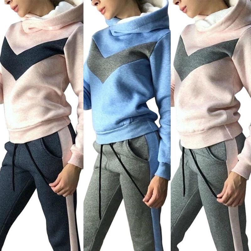 Autumn Winter 2 Piece Set Tracksuit Women Sportwear Fleece Hoodies Pullover Sweatshirts Baggy Trousers Jogger Pants Warm Outfits - ItemBear.com