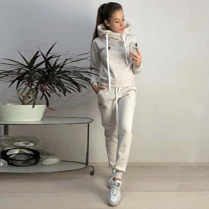 Autumn Winter 2 Piece Set Tracksuit Women Sportwear Fleece Hoodies Pullover Sweatshirts Baggy Trousers Jogger Pants Warm Outfits - ItemBear.com