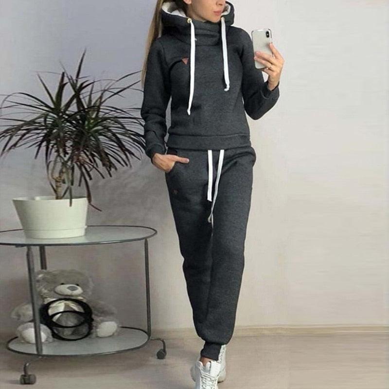 Autumn Winter 2 Piece Set Tracksuit Women Sportwear Fleece Hoodies Pullover Sweatshirts Baggy Trousers Jogger Pants Warm Outfits - Premium  from ItemBear.com - Just $36.96! Shop now at ItemBear.com