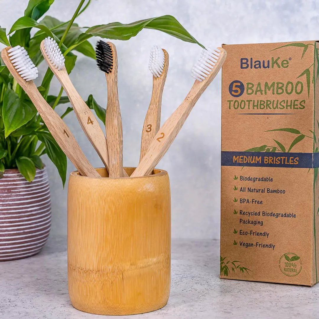 Bamboo Toothbrush Set 5 - Pack - Bamboo Toothbrushes with Medium Bristles for Adults - Eco - Friendly, Biodegradable, Natural Wooden Toothbrushes - ItemBear.com