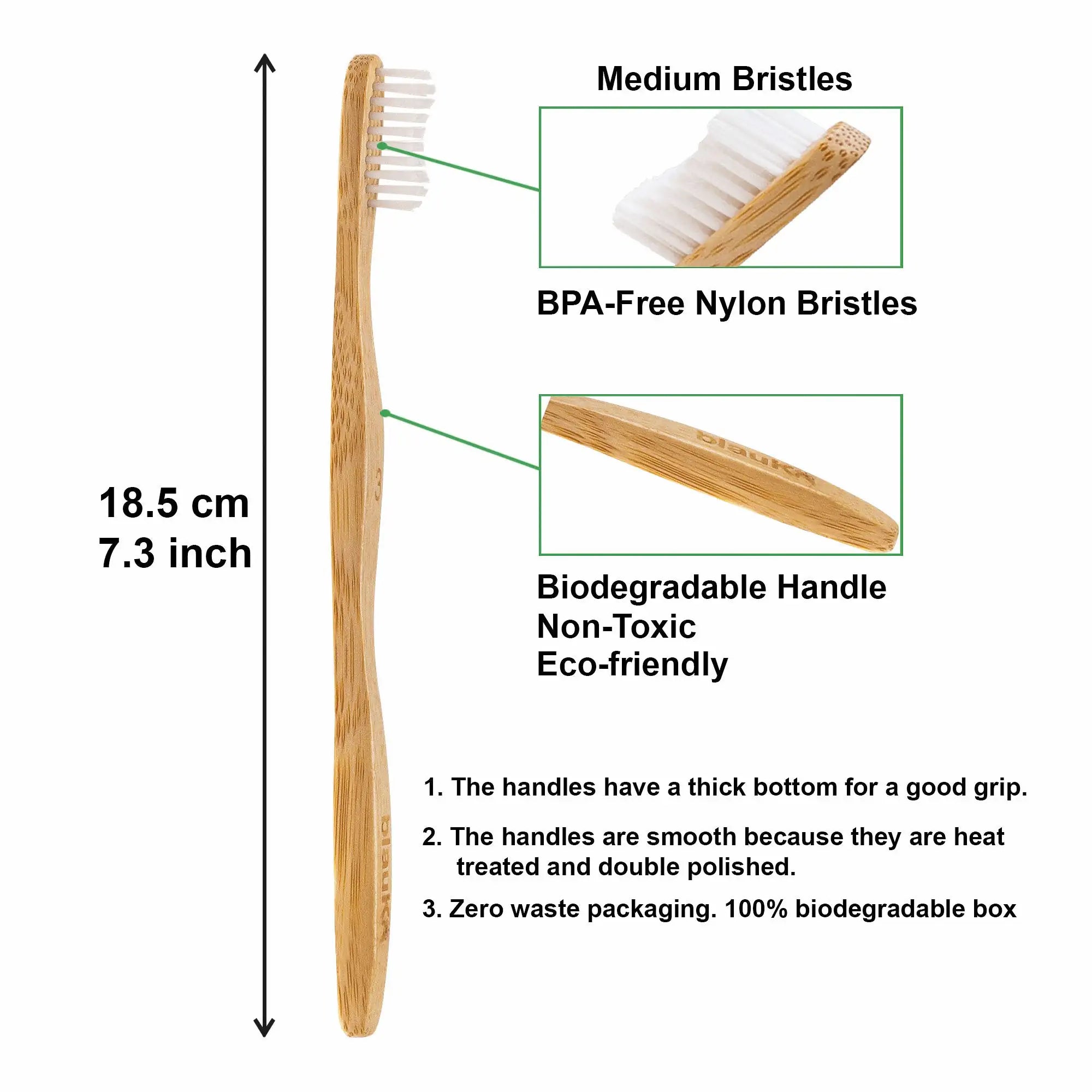 Bamboo Toothbrush Set 5 - Pack - Bamboo Toothbrushes with Medium Bristles for Adults - Eco - Friendly, Biodegradable, Natural Wooden Toothbrushes - ItemBear.com