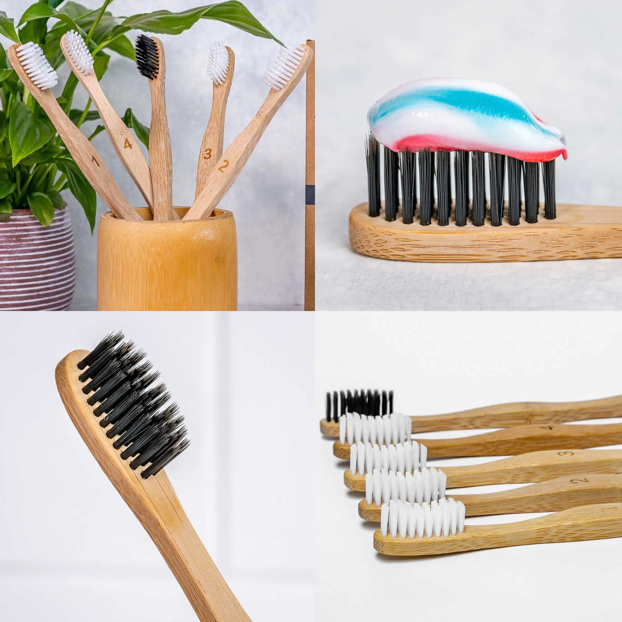 Bamboo Toothbrush Set 5 - Pack - Bamboo Toothbrushes with Medium Bristles for Adults - Eco - Friendly, Biodegradable, Natural Wooden Toothbrushes - ItemBear.com