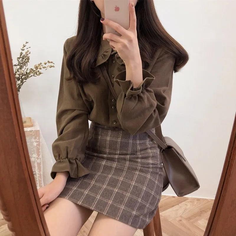 Basic Shirts Blouses Hot Sales 2019 Women Fashion Design Korean Preppy Style Flare Sleeve Peter Pan Collar White Button Shirt - ItemBear.com