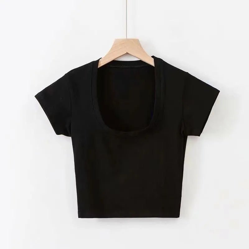 Basic Solid Square Neck Short Sleeve Top - ItemBear.com