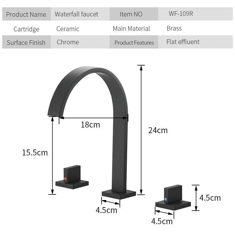 Basin Faucets Brass Polished Black Deck Mounted Square Bathroom Sink Faucets 3 Hole Double Handle Hot And Cold Water Tap LT - 109R - ItemBear.com