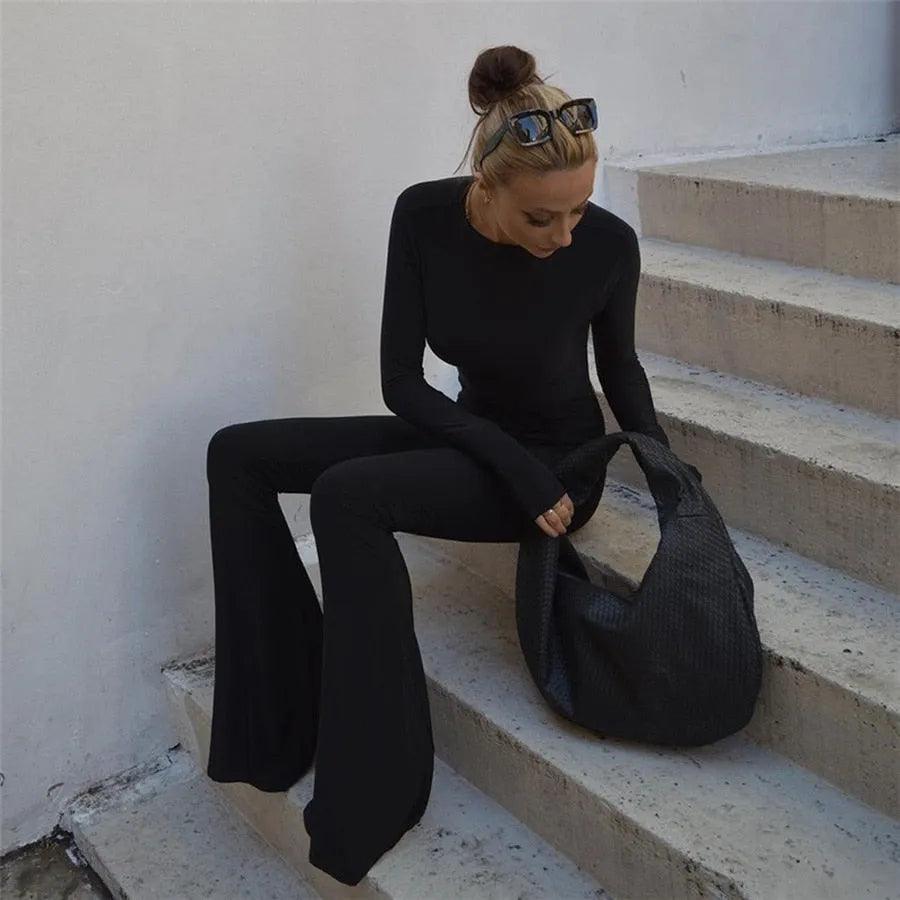 BoozRey Black Stretchy bodycon dress Women Sexy Backless O Neck Slim dresses y2k Streetwear Active Casual Work Out Overalls - ItemBear.com