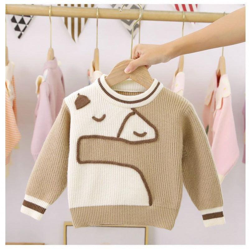 Boys sweater pullover children's knitted sweater thickened foreign style small and medium children's baby coat autumn and winter plus velvet thickening - ItemBear.com