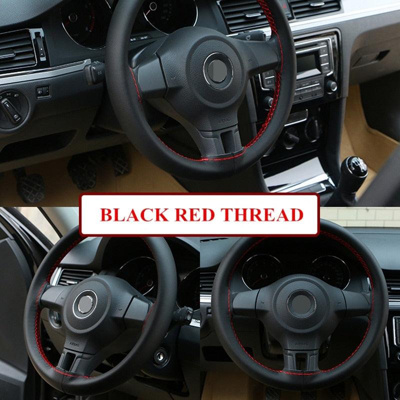 Braid On Steering Wheel Car Steering Wheel Cover With Needles and Thread Artificial Leather Diameter 38cm Auto Car Accessories - ItemBear.com