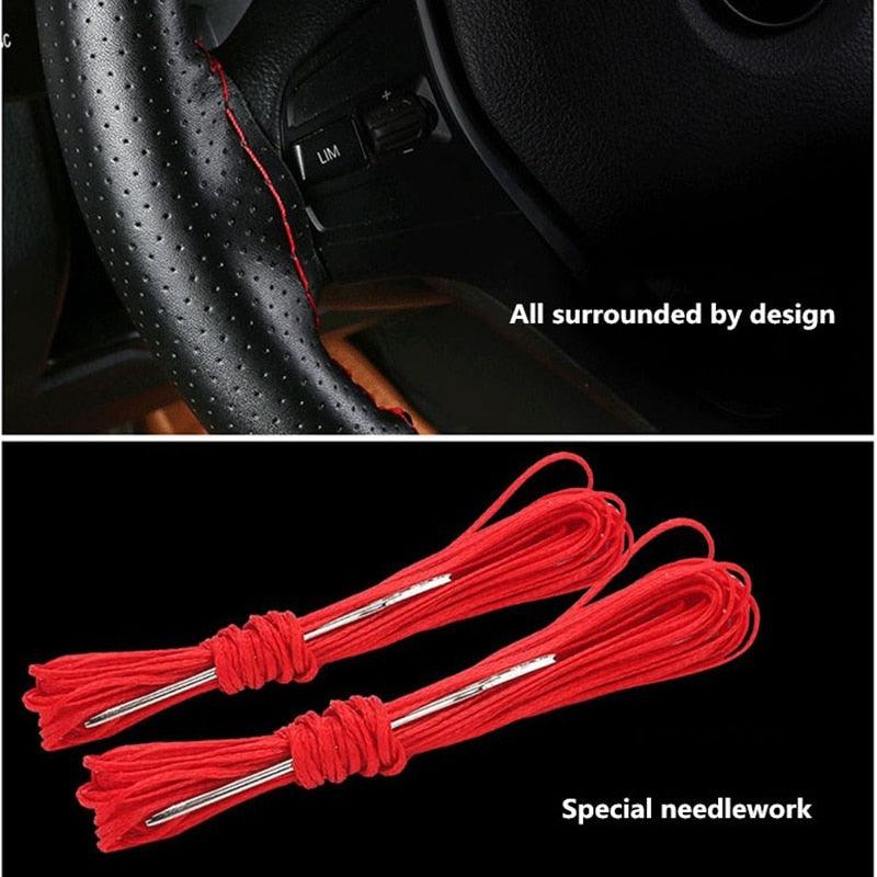 Braid On Steering Wheel Car Steering Wheel Cover With Needles and Thread Artificial Leather Diameter 38cm Auto Car Accessories - ItemBear.com