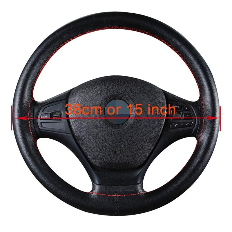 Braid On Steering Wheel Car Steering Wheel Cover With Needles and Thread Artificial Leather Diameter 38cm Auto Car Accessories - ItemBear.com