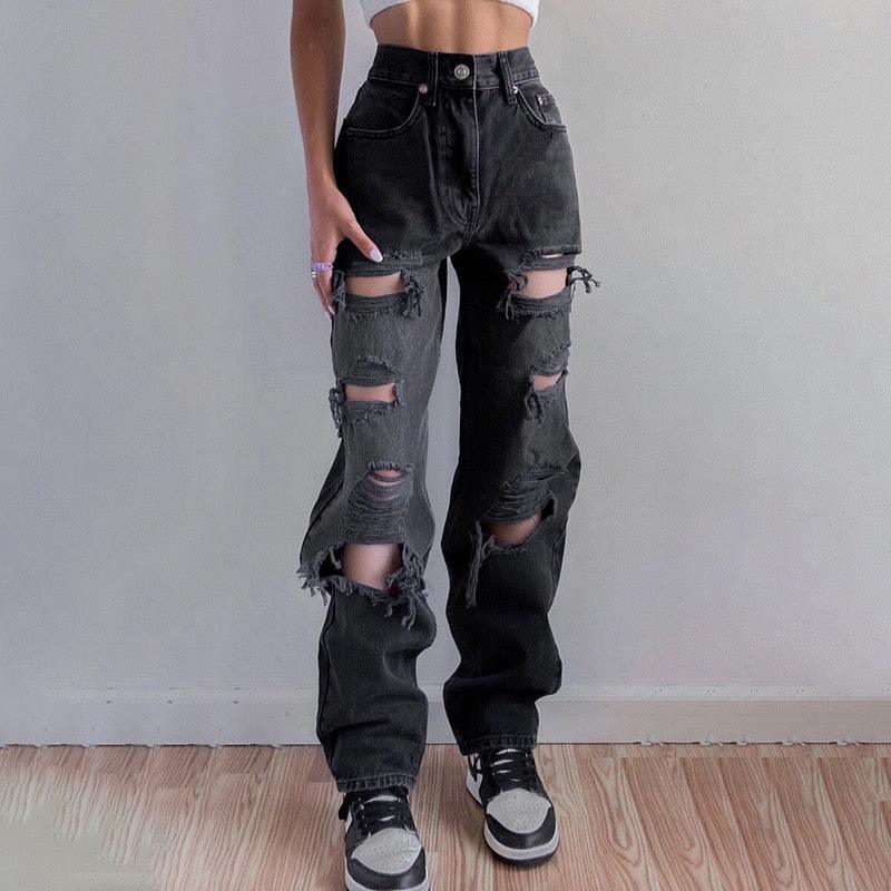 Brown Ripped Vintage Women's Distressed Jeans - ItemBear.com