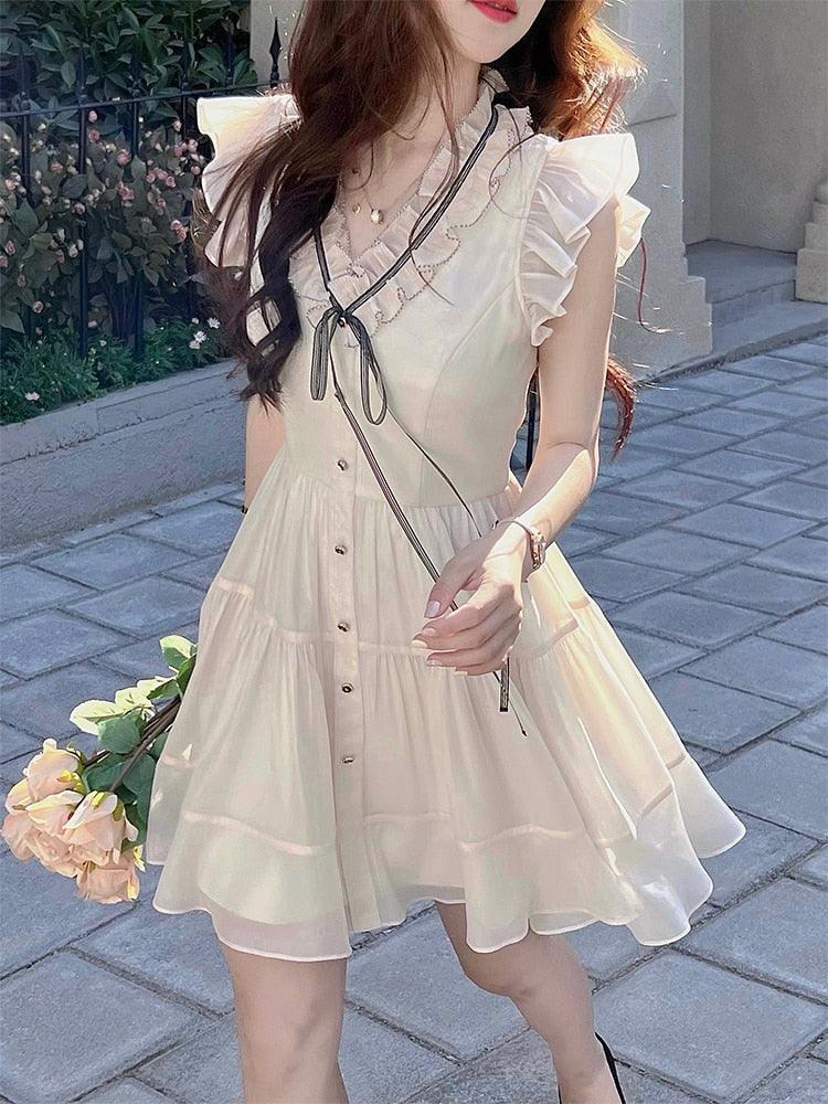 Butterfly Sleeve White Bow Mini Dress - ItemBear.com