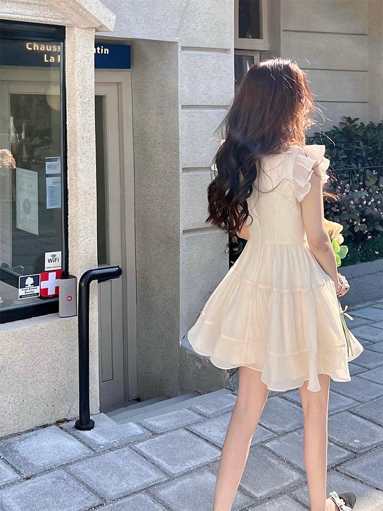 Butterfly Sleeve White Bow Mini Dress - ItemBear.com