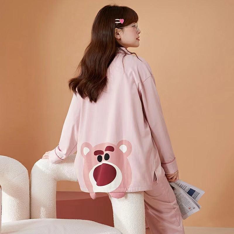 Cartoon bear pajamas women's spring and autumn new cotton long - sleeved cute loose large size home service suit - ItemBear.com