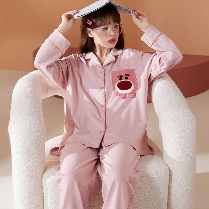 Cartoon bear pajamas women's spring and autumn new cotton long - sleeved cute loose large size home service suit - ItemBear.com