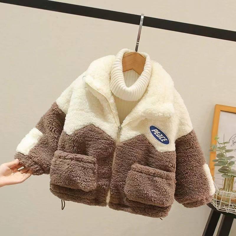 Children's cotton clothing children's clothing boys and girls lamb velvet jacket thickening autumn and winter clothing wool sweater baby foreign style cotton clothes baby - ItemBear.com