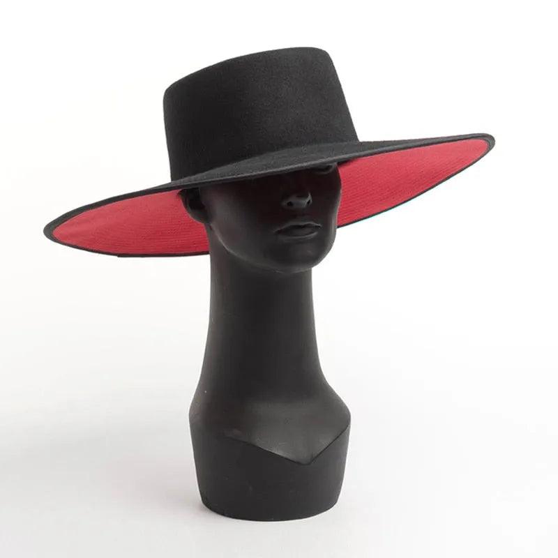 Classical Unisex Wide Brim Splice Two Tone Wool Fedora Winter Warm Wide Brim Women Hats Red Black Ladies Church Derby Dress Hat - ItemBear.com