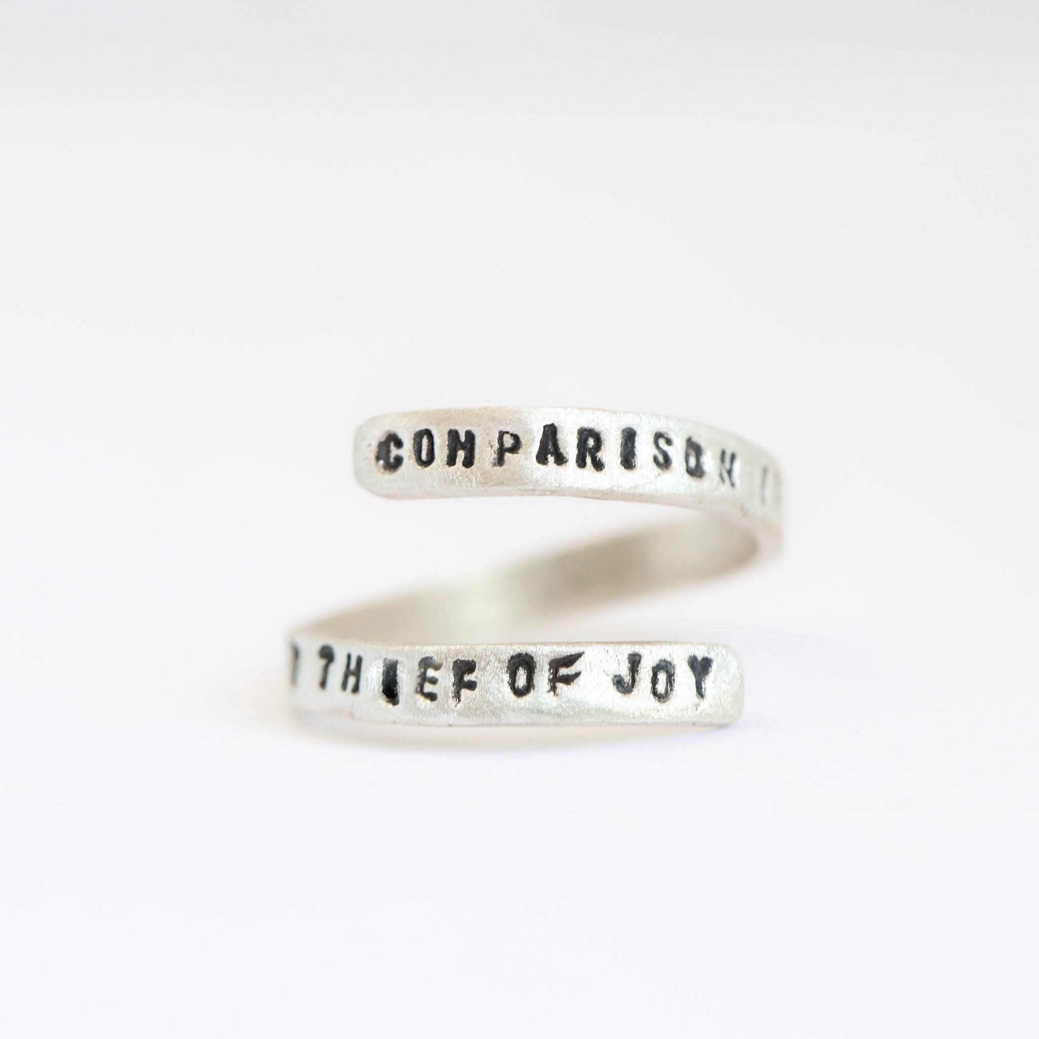 "Comparison is the Thief of Joy" -Theodore Roosevelt Quote Wrap Ring - ItemBear.com