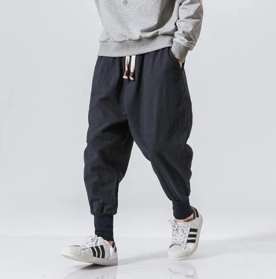 Cotton Linen Harem Pants Men Solid Elastic Waist Streetwear Joggers - ItemBear.com