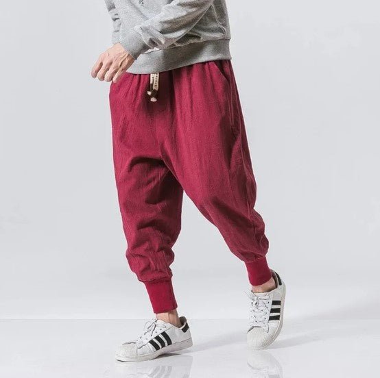 Cotton Linen Harem Pants Men Solid Elastic Waist Streetwear Joggers - ItemBear.com