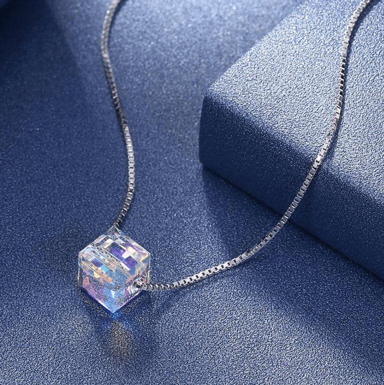 Crystals Aurora Borealis Cube Necklace - ItemBear.com