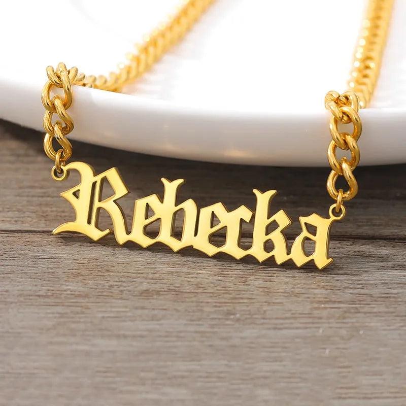 Custom Old English Name Necklaces For Women Men Stainless Steel Cuban Chain Customized Necklace Personalized Gothic Neck Jewelry - ItemBear.com