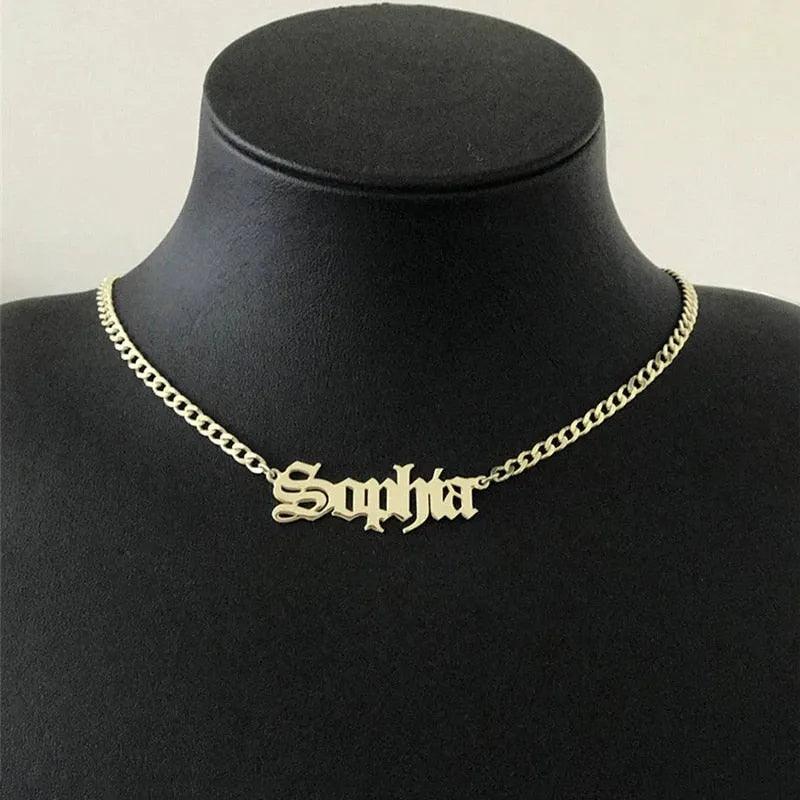 Custom Old English Name Necklaces For Women Men Stainless Steel Cuban Chain Customized Necklace Personalized Gothic Neck Jewelry - ItemBear.com