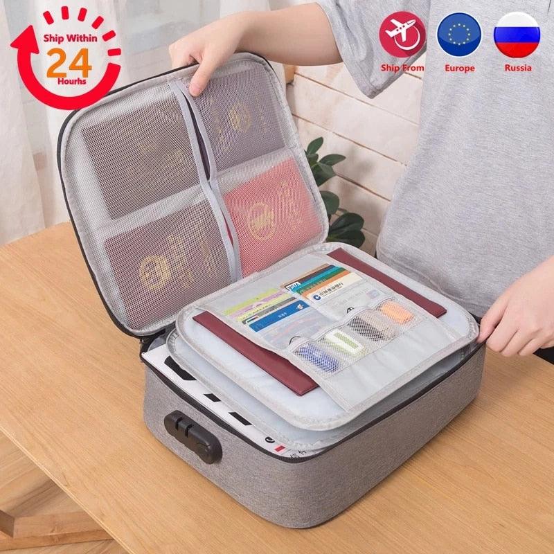 Document Organizer Briefcase A4 Folder Holder Men's Women's Bag Cover Purse Passport Home Safe Functional File Storage Case - ItemBear.com