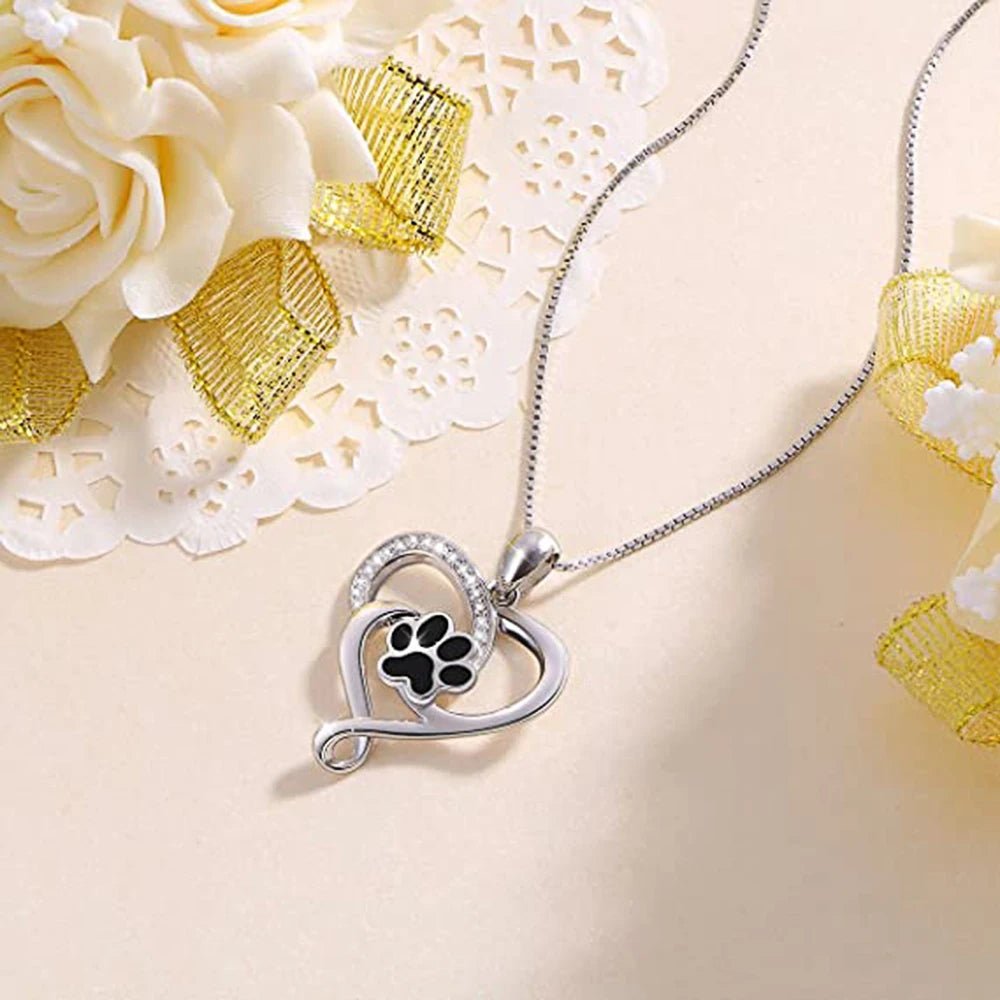 Dog Footprints Heart Necklace - ItemBear.com