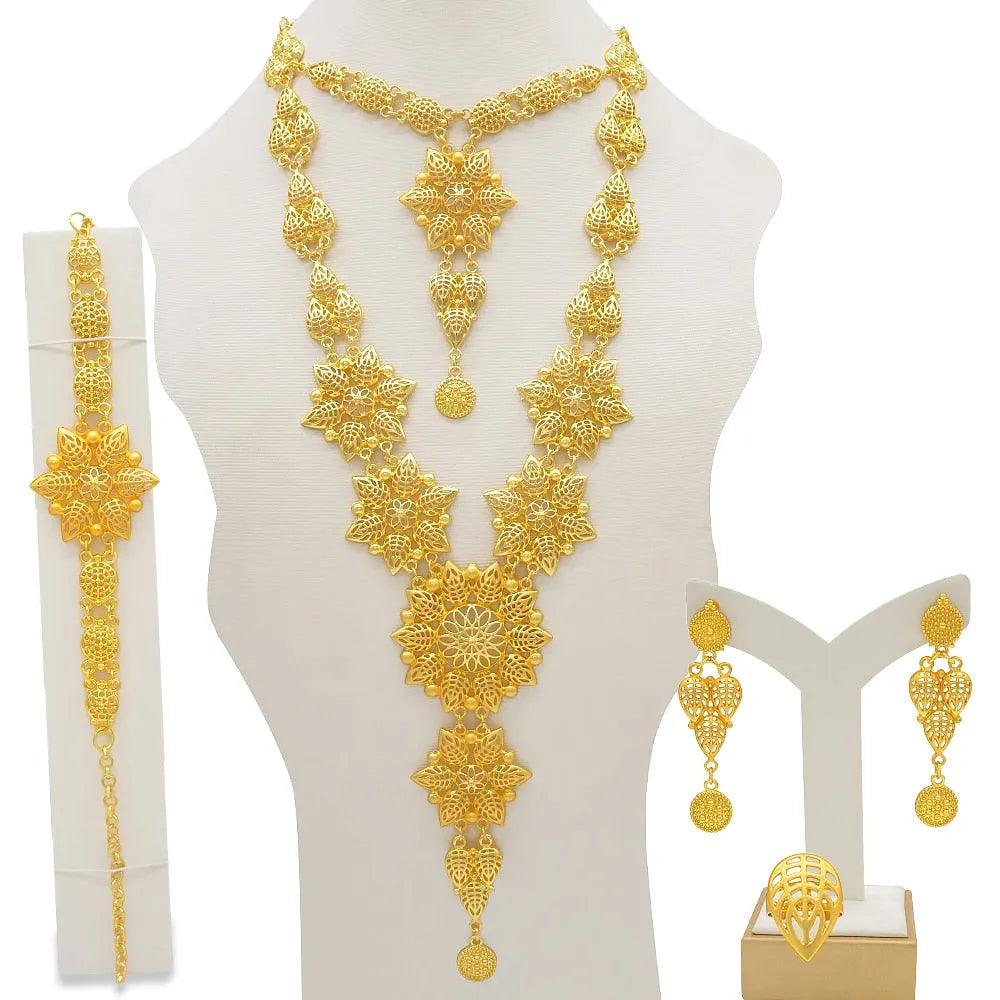 Dubai Jewelry Sets Gold Color Necklace &amp; Earring Set For Women African France Wedding Party Jewelery Ethiopia Bridal Gifts - ItemBear.com